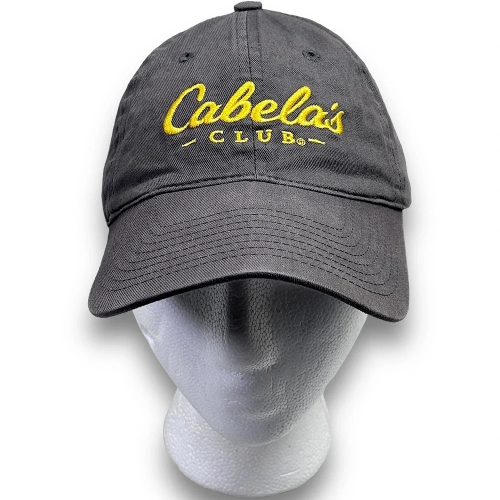 Cabela's Club Hat Mens Gray Yellow Strap Back Baseball Ball Cap Adjustable